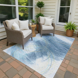 HomeRoots 5' Modern Abstract Sky Blue Area Rug - Durable, Washable, Indoor/Outdoor, Stylish Décor Accent 690370