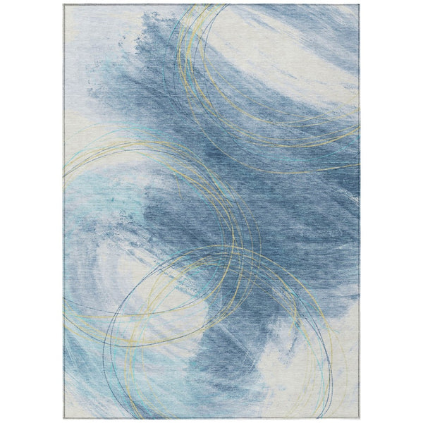 HomeRoots 5' Modern Abstract Sky Blue Area Rug - Durable, Washable, Indoor/Outdoor, Stylish Décor Accent 690370