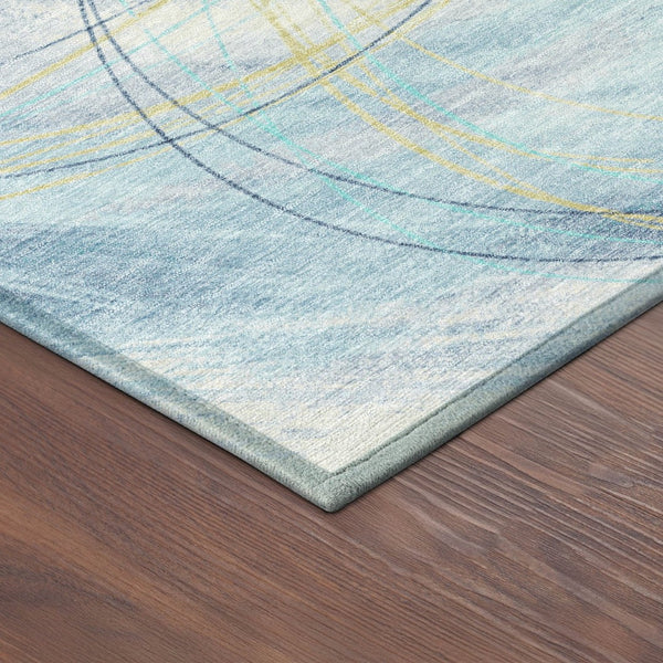 HomeRoots 5' Modern Abstract Sky Blue Area Rug - Durable, Washable, Indoor/Outdoor, Stylish Décor Accent 690370