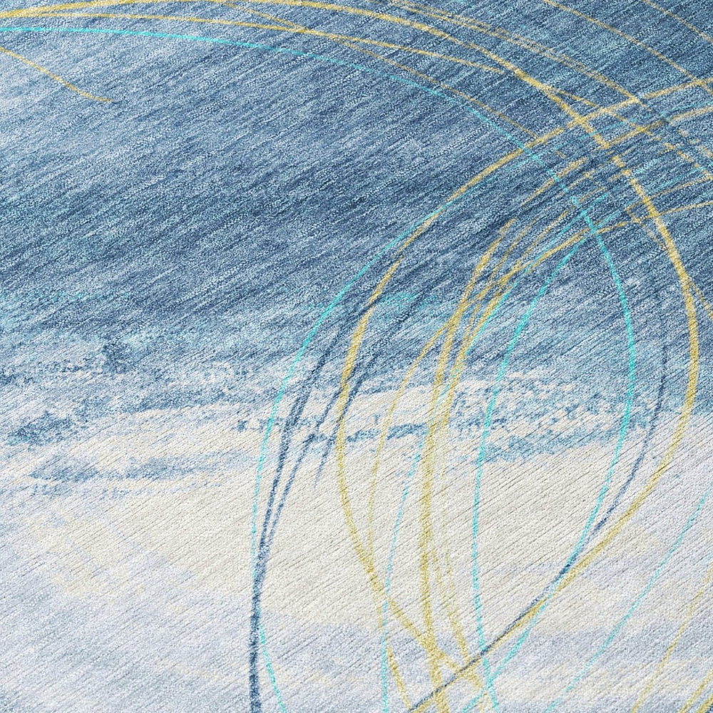 HomeRoots 5' Modern Abstract Sky Blue Area Rug - Durable, Washable, Indoor/Outdoor, Stylish Décor Accent 690370