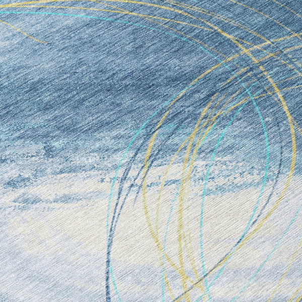 HomeRoots 5' Modern Abstract Sky Blue Area Rug - Durable, Washable, Indoor/Outdoor, Stylish Décor Accent 690370
