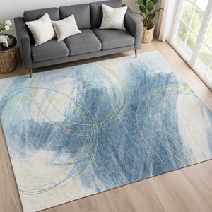 HomeRoots 5' Modern Abstract Sky Blue Area Rug - Durable, Washable, Indoor/Outdoor, Stylish Décor Accent 690370