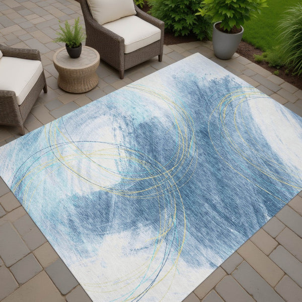 HomeRoots 5' Modern Abstract Sky Blue Area Rug - Durable, Washable, Indoor/Outdoor, Stylish Décor Accent 690370