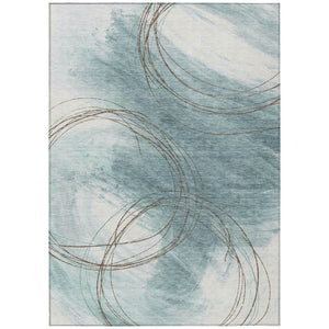 HomeRoots 9' X 12' Stylish Teal Blue Brown Ivory Washable Area Rug - Perfect for Indoor & Outdoor Use! 690379