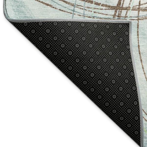 HomeRoots 9' X 12' Stylish Teal Blue Brown Ivory Washable Area Rug - Perfect for Indoor & Outdoor Use! 690379