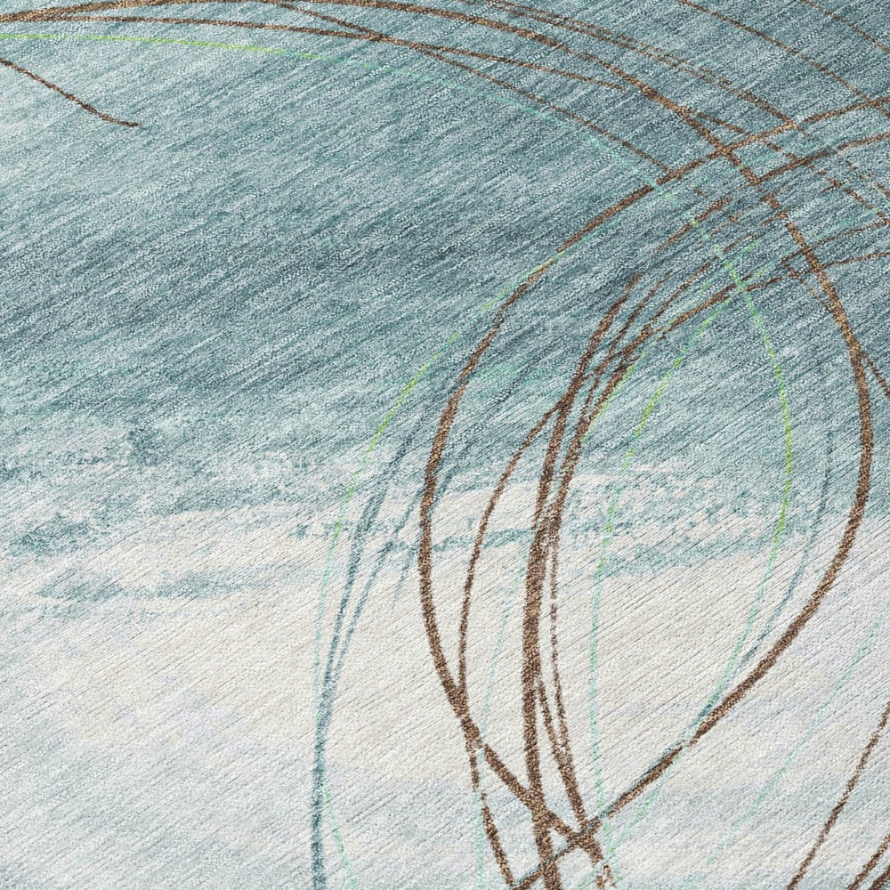 HomeRoots 9' X 12' Stylish Teal Blue Brown Ivory Washable Area Rug - Perfect for Indoor & Outdoor Use! 690379