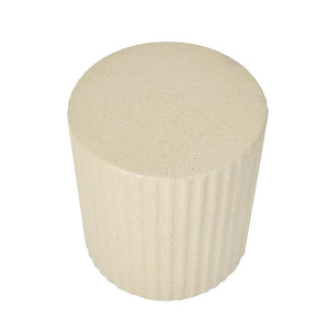 English Elm U_style Mgo Cylinder Accent Table Wave Ribbed Concrete Look Patio or Indoor Plant Stand Beige N711P422078A