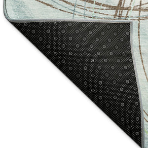 HomeRoots 10' Teal Blue Brown Ivory Abstract Washable Area Rug - Durable Indoor/Outdoor Design for Any Space 690380