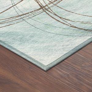 HomeRoots 10' Teal Blue Brown Ivory Abstract Washable Area Rug - Durable Indoor/Outdoor Design for Any Space 690380