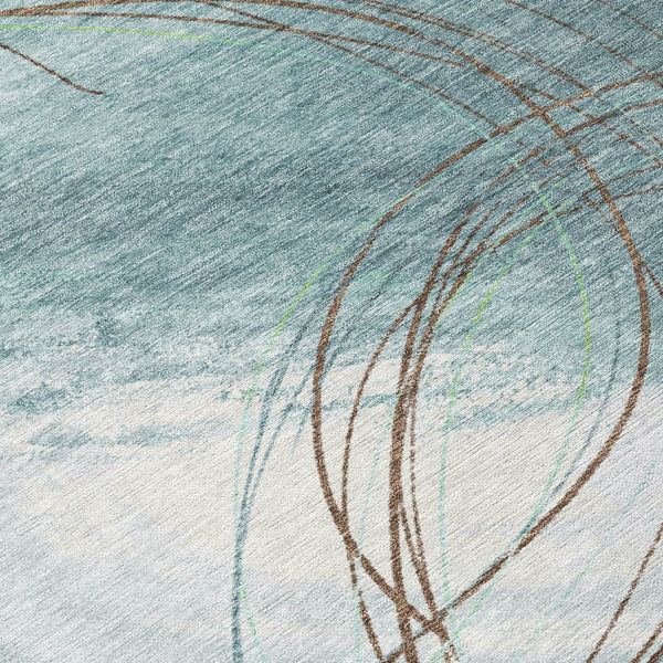 HomeRoots 10' Teal Blue Brown Ivory Abstract Washable Area Rug - Durable Indoor/Outdoor Design for Any Space 690380