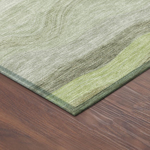 HomeRoots 8' Round Striped Area Rug in Artichoke Green, Taupe & Beige - Washable for Indoor/Outdoor Use 690383