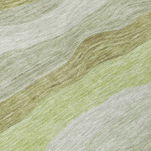 HomeRoots 8' Round Striped Area Rug in Artichoke Green, Taupe & Beige - Washable for Indoor/Outdoor Use 690383