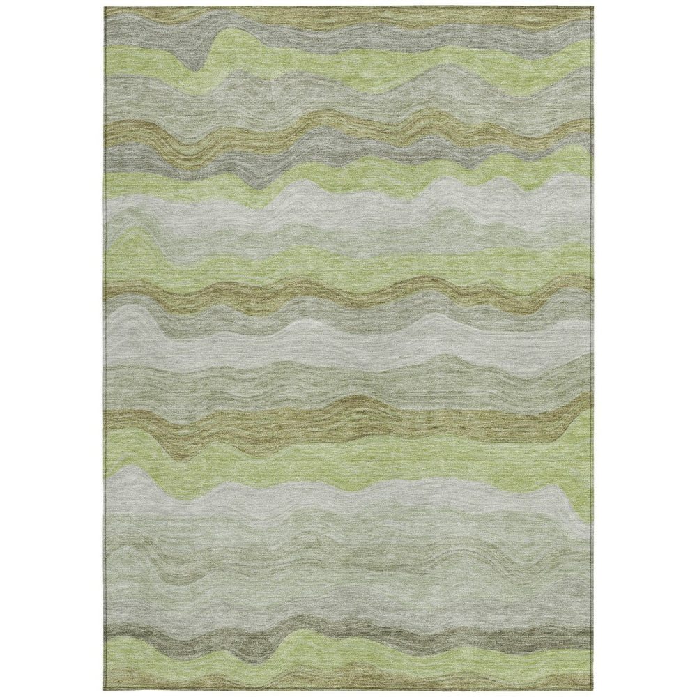 HomeRoots 8' Washable Indoor/Outdoor Area Rug in Artichoke Green, Taupe & Beige Stripes - Stylish & Durable! 690384