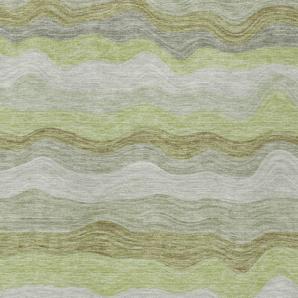 HomeRoots 9' X 12' Artichoke Green Striped Washable Indoor-Outdoor Area Rug for High-Traffic Spaces 690385
