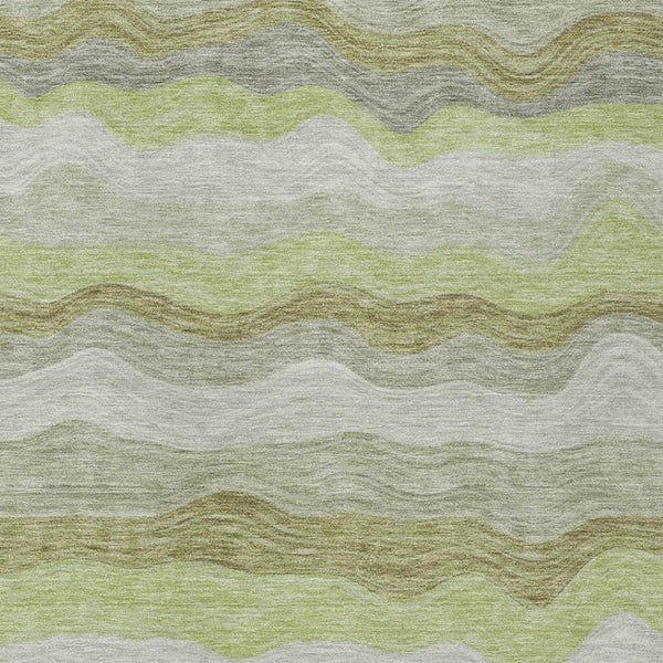 HomeRoots 9' X 12' Artichoke Green Striped Washable Indoor-Outdoor Area Rug for High-Traffic Spaces 690385