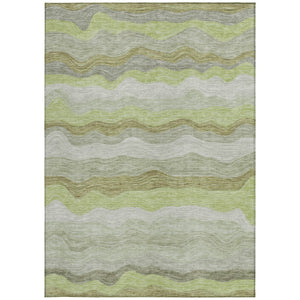HomeRoots 9' X 12' Artichoke Green Striped Washable Indoor-Outdoor Area Rug for High-Traffic Spaces 690385