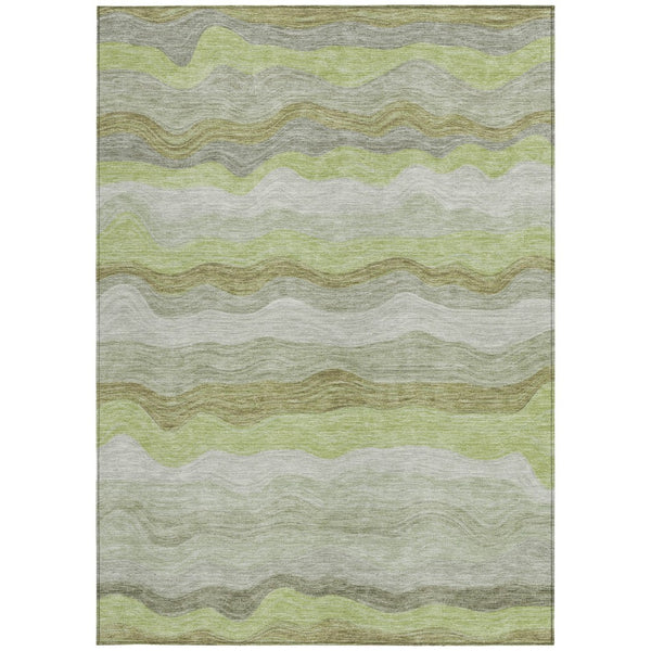 HomeRoots 9' X 12' Artichoke Green Striped Washable Indoor-Outdoor Area Rug for High-Traffic Spaces 690385