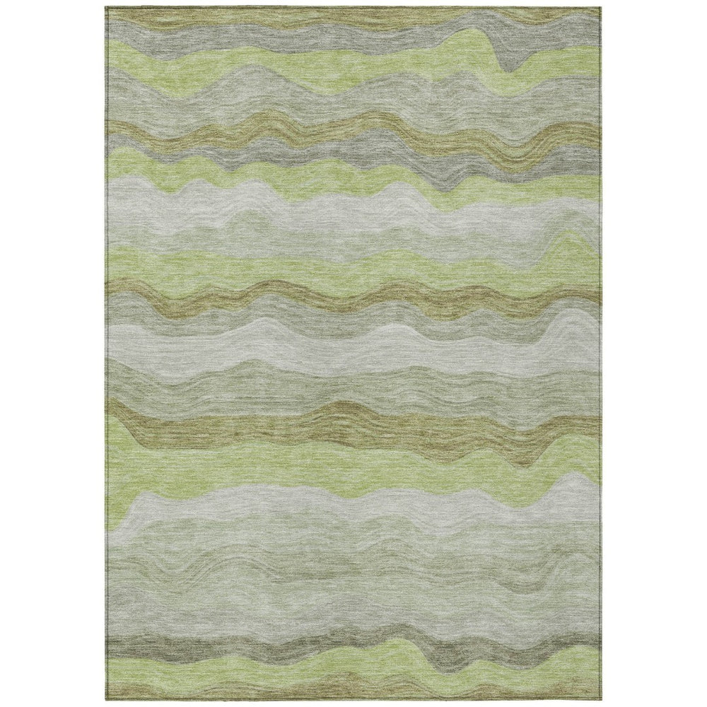 HomeRoots 9' X 12' Artichoke Green Striped Washable Indoor-Outdoor Area Rug for High-Traffic Spaces 690385