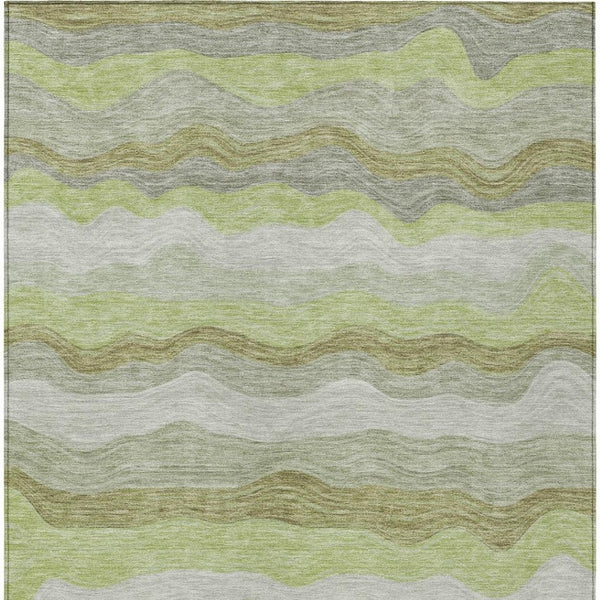 HomeRoots 10' X 14' Artichoke Green Striped Washable Area Rug – Durable Indoor/Outdoor Design for High-Traffic Spaces 690386