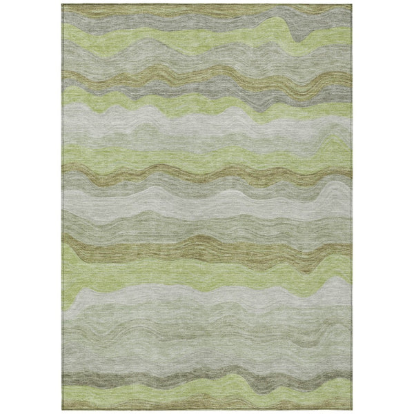 HomeRoots 10' X 14' Artichoke Green Striped Washable Area Rug – Durable Indoor/Outdoor Design for High-Traffic Spaces 690386