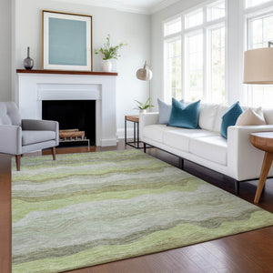 HomeRoots 10' X 14' Artichoke Green Striped Washable Area Rug – Durable Indoor/Outdoor Design for High-Traffic Spaces 690386