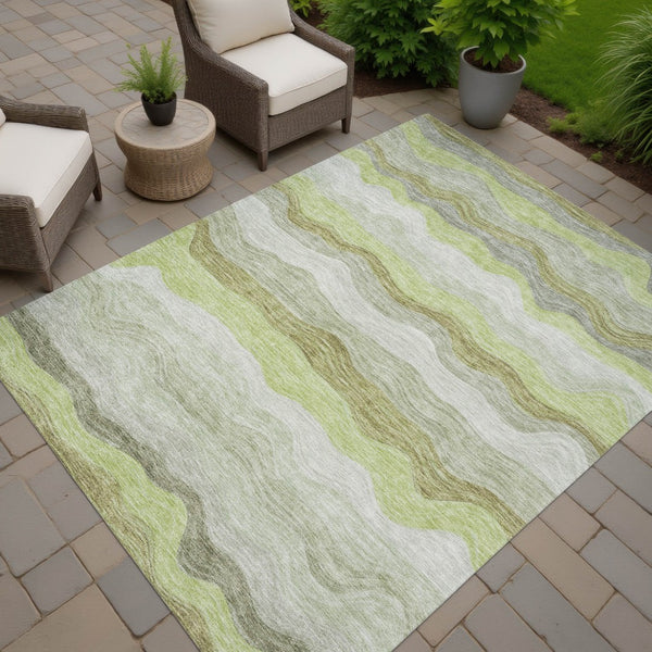 HomeRoots 10' X 14' Artichoke Green Striped Washable Area Rug – Durable Indoor/Outdoor Design for High-Traffic Spaces 690386