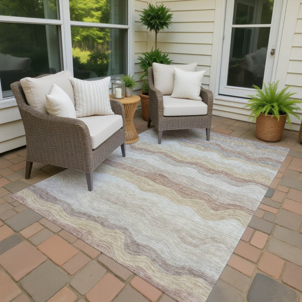 HomeRoots 5' Beige, Brown & Ivory Striped Area Rug – Washable, Durable, Versatile for Indoor/Outdoor Spaces! 690388
