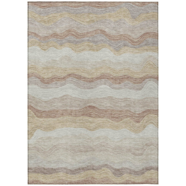 HomeRoots 5' Beige, Brown & Ivory Striped Area Rug – Washable, Durable, Versatile for Indoor/Outdoor Spaces! 690388