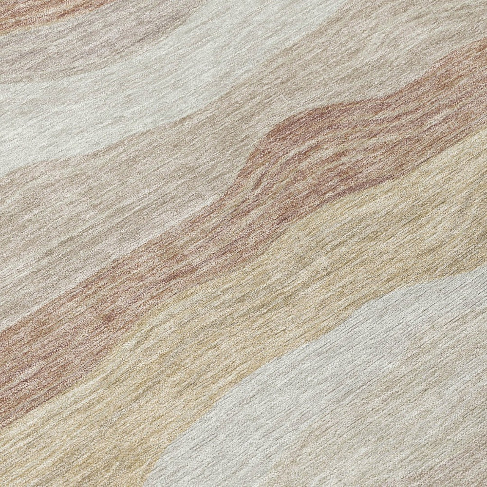 HomeRoots 5' Beige, Brown & Ivory Striped Area Rug – Washable, Durable, Versatile for Indoor/Outdoor Spaces! 690388