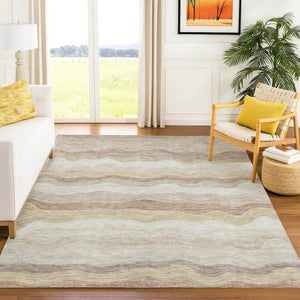 HomeRoots 5' Beige, Brown & Ivory Striped Area Rug – Washable, Durable, Versatile for Indoor/Outdoor Spaces! 690388