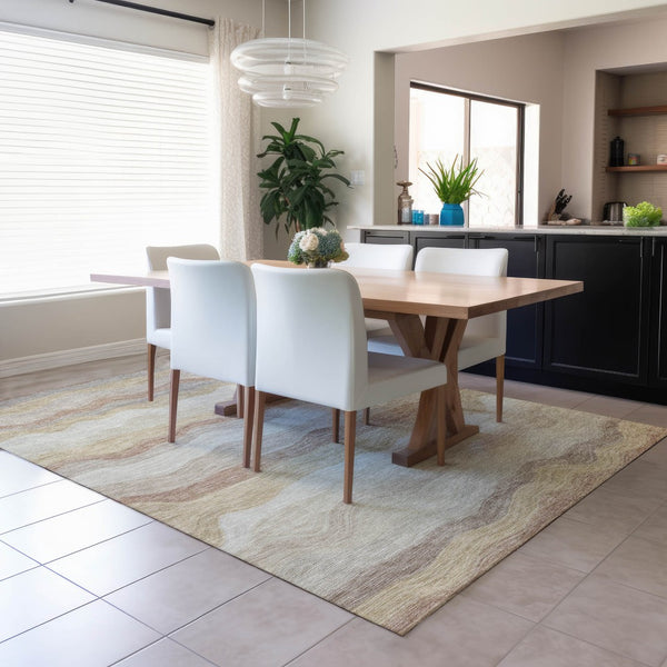 HomeRoots 5' Beige, Brown & Ivory Striped Area Rug – Washable, Durable, Versatile for Indoor/Outdoor Spaces! 690388