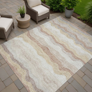 HomeRoots 5' Beige, Brown & Ivory Striped Area Rug – Washable, Durable, Versatile for Indoor/Outdoor Spaces! 690388