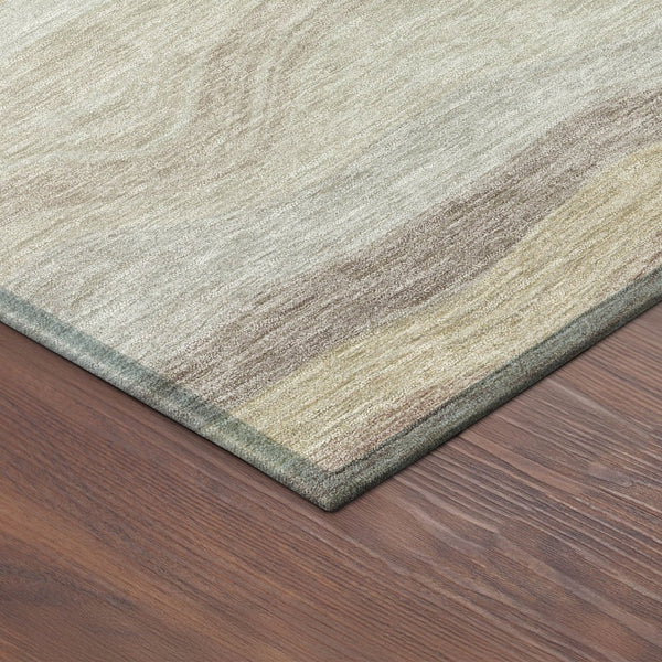 HomeRoots 8' Round Striped Washable Area Rug - Durable Beige, Brown & Ivory Design for Indoor/Outdoor Use 690389