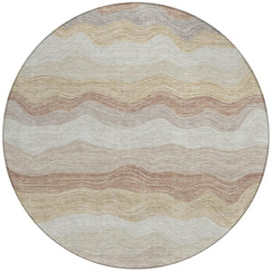 HomeRoots 8' Round Striped Washable Area Rug - Durable Beige, Brown & Ivory Design for Indoor/Outdoor Use 690389