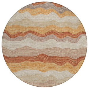 HomeRoots 8' Copper Orange and Beige Striped Round Area Rug - Stylish, Washable, Indoor-Outdoor Essential! 690395