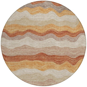 HomeRoots 8' Copper Orange and Beige Striped Round Area Rug - Stylish, Washable, Indoor-Outdoor Essential! 690395