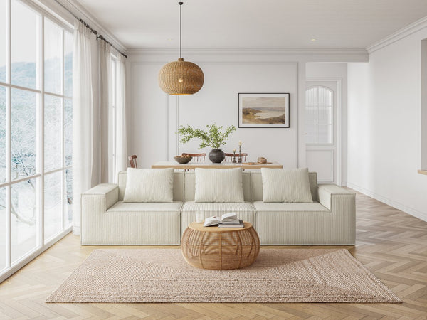 English Elm 118-Inch Modular Sofa Bed – Luxurious Cream Cloud Velvet, Flexible Configuration & Comfort For All! W3147S00003