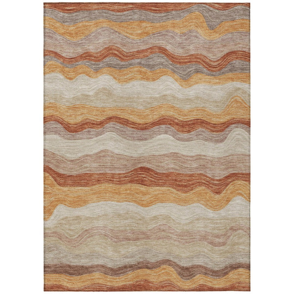 HomeRoots 9' Stylish Copper Orange & Beige Striped Washable Area Rug for Indoor & Outdoor Use – Durable & Chic 690397