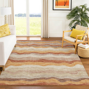 HomeRoots 9' Stylish Copper Orange & Beige Striped Washable Area Rug for Indoor & Outdoor Use – Durable & Chic 690397