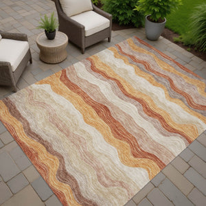 HomeRoots 9' Stylish Copper Orange & Beige Striped Washable Area Rug for Indoor & Outdoor Use – Durable & Chic 690397