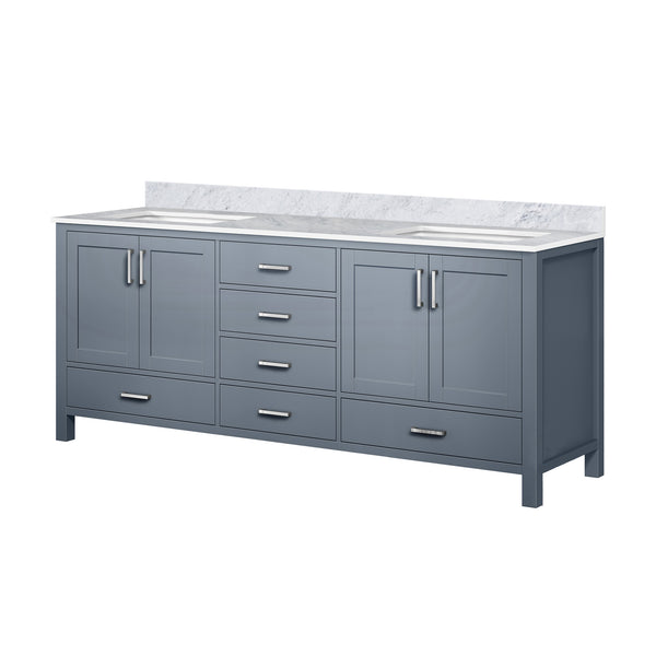 English Elm Dark Grey Double Bath Vanity – 80" W X 22" D With Elegant Carrara Marble Top & Ample Storage Space B2731P258941
