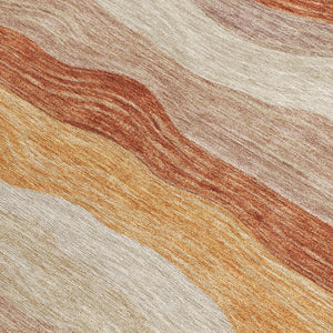 HomeRoots 10' Stylish Copper Orange & Beige Striped Washable Area Rug – Durable for Indoor & Outdoor Use! 690398