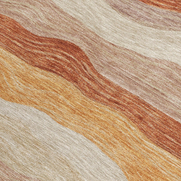 HomeRoots 10' Stylish Copper Orange & Beige Striped Washable Area Rug – Durable for Indoor & Outdoor Use! 690398