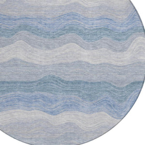 HomeRoots 8' Round Striped Indoor Outdoor Area Rug in Denim Blue, Ivory & Gray – Durable, Washable & Stylish! 690401
