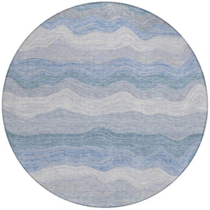 HomeRoots 8' Round Striped Indoor Outdoor Area Rug in Denim Blue, Ivory & Gray – Durable, Washable & Stylish! 690401