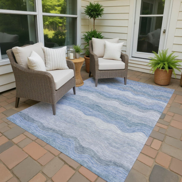 HomeRoots 9' X 12' Stylish Denim Blue Striped Area Rug - Washable, Durable & Versatile for Indoor/Outdoor Use 690403