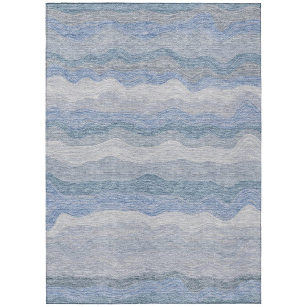 HomeRoots 9' X 12' Stylish Denim Blue Striped Area Rug - Washable, Durable & Versatile for Indoor/Outdoor Use 690403