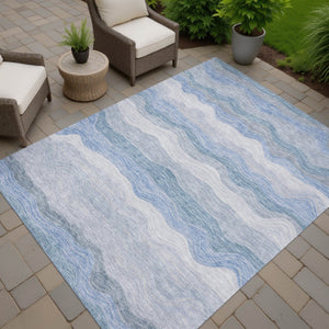 HomeRoots 9' X 12' Stylish Denim Blue Striped Area Rug - Washable, Durable & Versatile for Indoor/Outdoor Use 690403