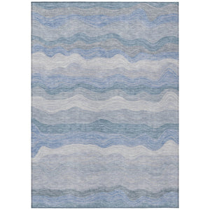 HomeRoots 10' Stylish Denim Blue Striped Washable Area Rug - Durable Indoor/Outdoor Design for High-Traffic Spaces 690404