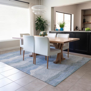 HomeRoots 10' Stylish Denim Blue Striped Washable Area Rug - Durable Indoor/Outdoor Design for High-Traffic Spaces 690404